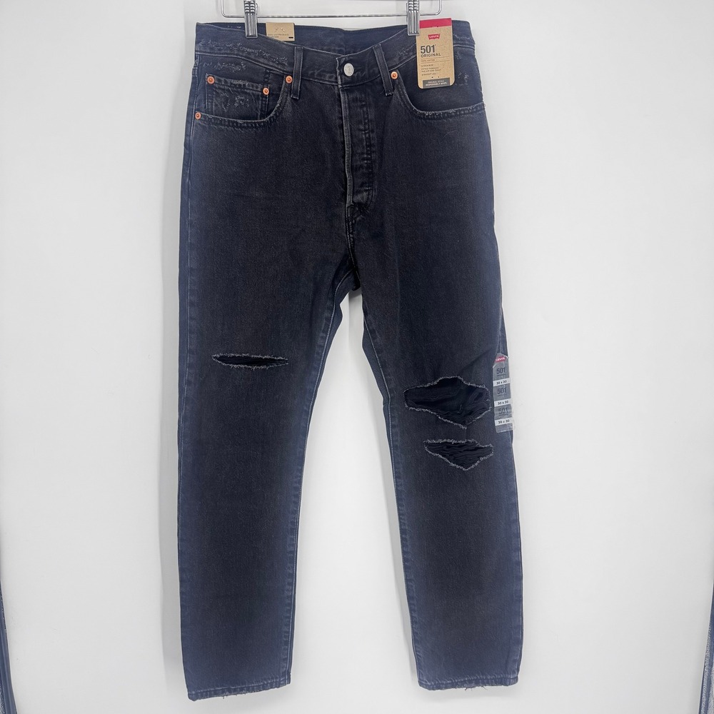 Levi's 501 Original Jeans Women 30 Black Distressed High Rise Straight Leg Denim